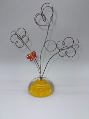 Vintage 90's Burnes Of Boston Acrylic Metal Photo Holder Butterfly Daisy Flower